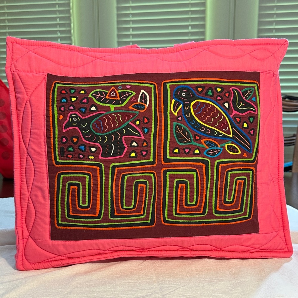 Vibrant Pink Quilted Tote Bag with Bird Designs.